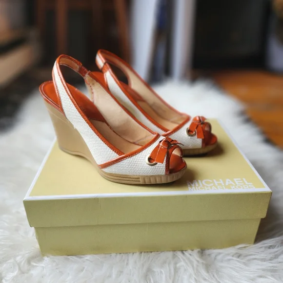 Michael Kors White & Orange Wedge Heels - Picture 5 of 7